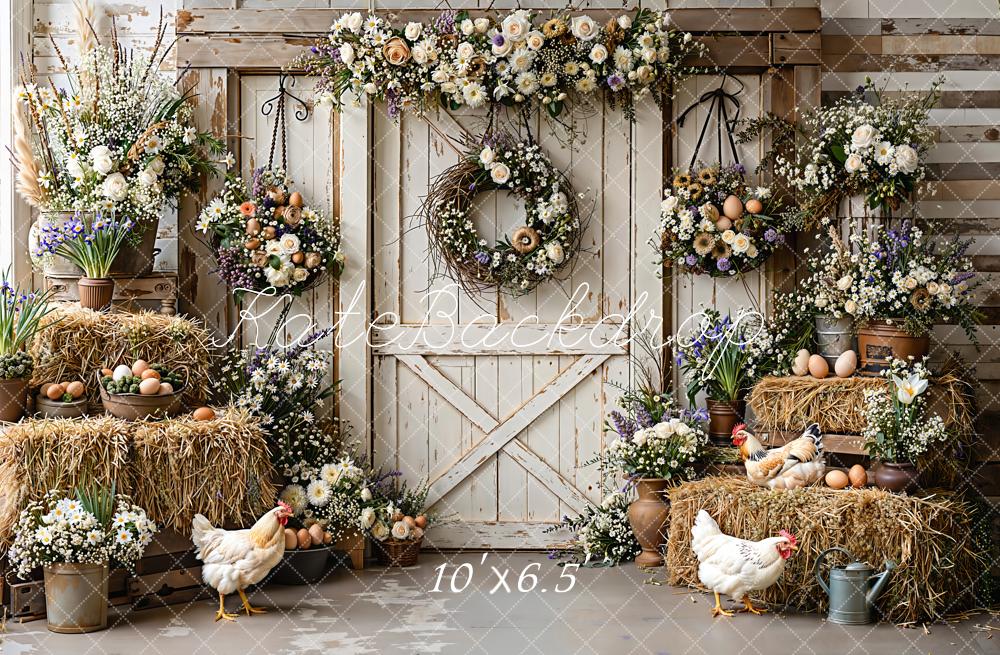 Kate Farmhouse Eggs Hay Wreaths Fleece Backdrop Designed by Emetselch - Image 2