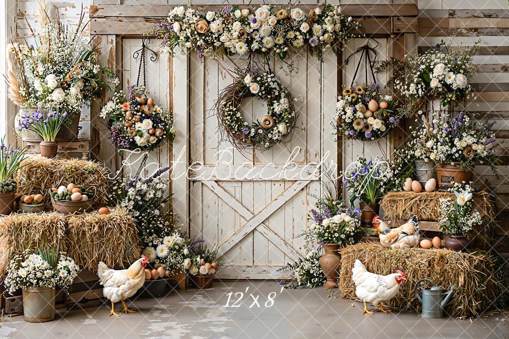 Kate Farmhouse Eggs Hay Wreaths Fleece Backdrop Designed by Emetselch - Image 4