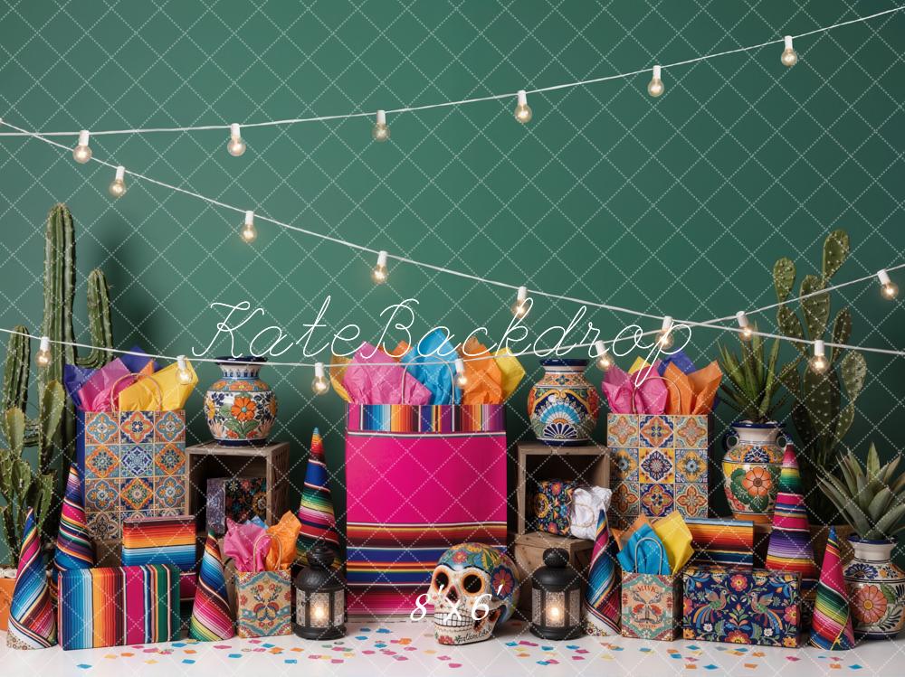 Kate Fiesta Cactus Colourful Vases String Lights Backdrop Designed by Emetselch - Image 3