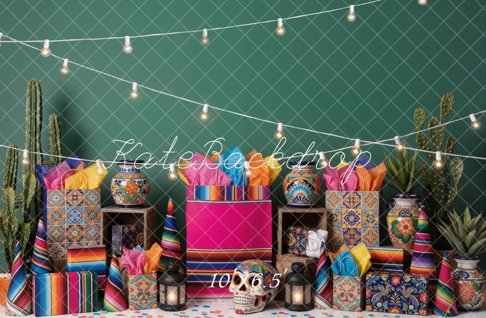 Kate Fiesta Cactus Colourful Vases String Lights Backdrop Designed by Emetselch - Image 4