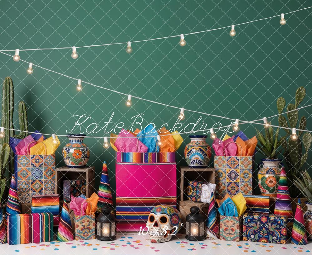Kate Fiesta Cactus Colourful Vases String Lights Backdrop Designed by Emetselch - Image 6