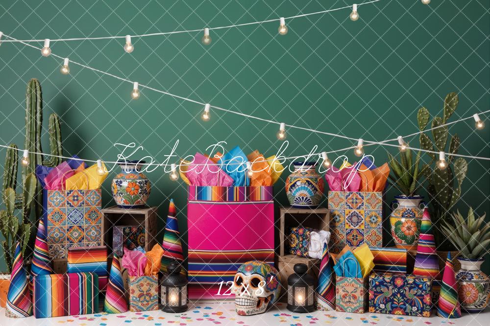 Kate Fiesta Cactus Colourful Vases String Lights Backdrop Designed by Emetselch - Image 8
