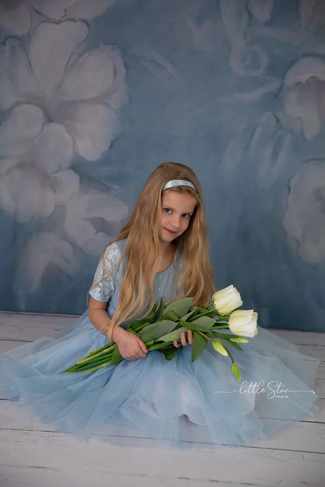 Kate Fine Art Blue Painting Flowers Backdrop for Photography - Image 3