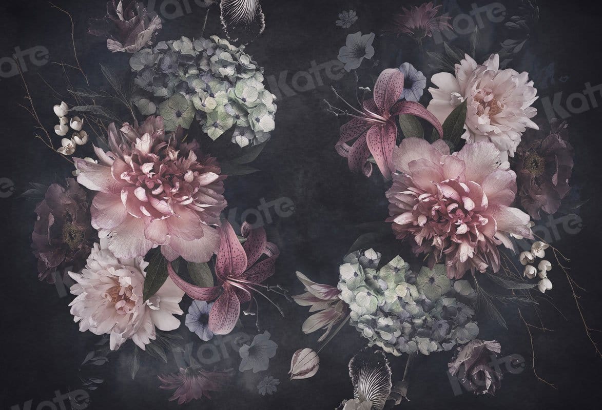 Kate Fine Art Dark Flower Blossoms Backdrop for Photography - Image 2