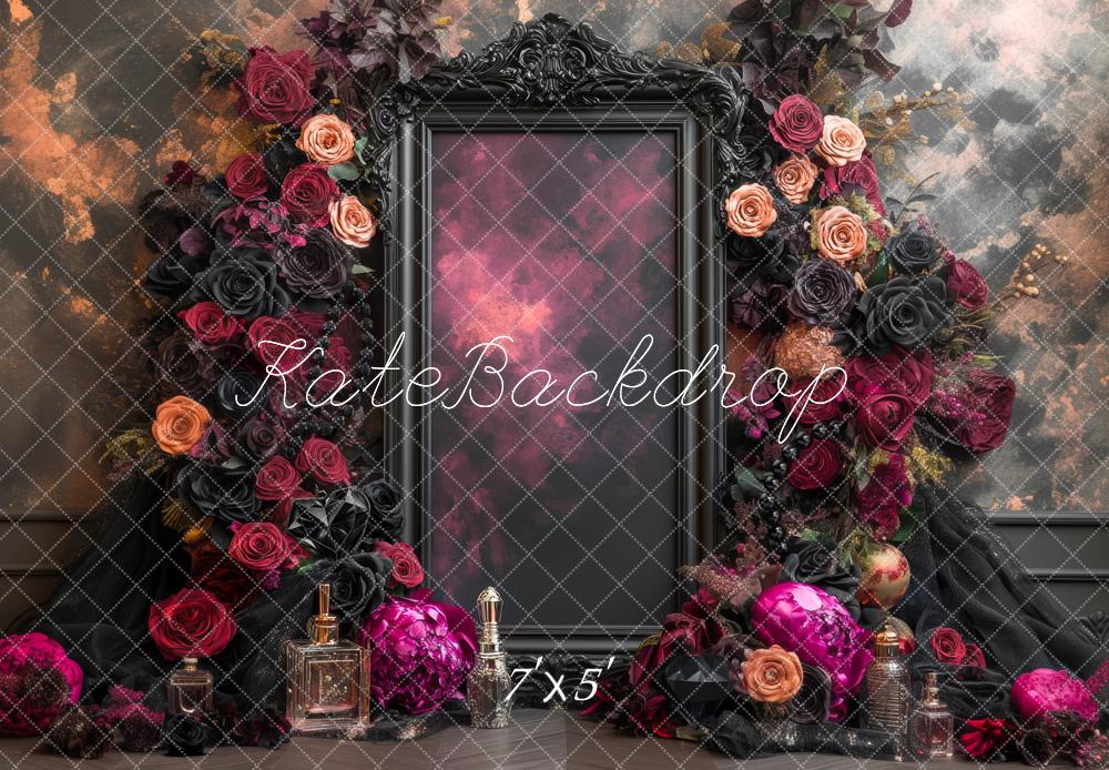 Kate Fine Art Dark Roses Ornate Frame Backdrop Designed by Mini MakeBelieve