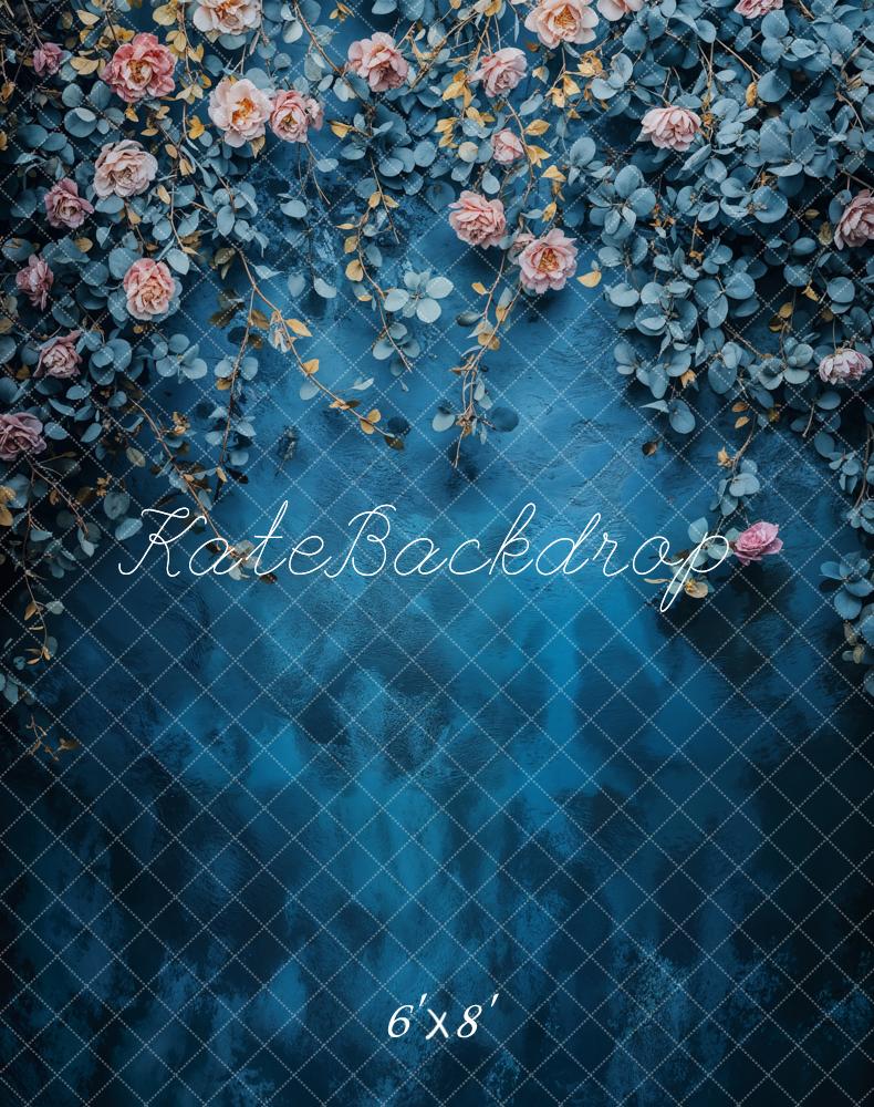 Kate Fine Art Floral Blue Vintage Fleece Backdrop Designed by Emetselch - Image 2