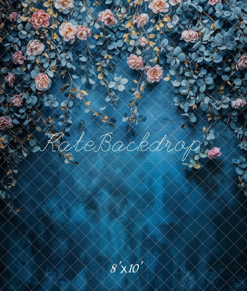 Kate Fine Art Floral Blue Vintage Fleece Backdrop Designed by Emetselch - Image 3