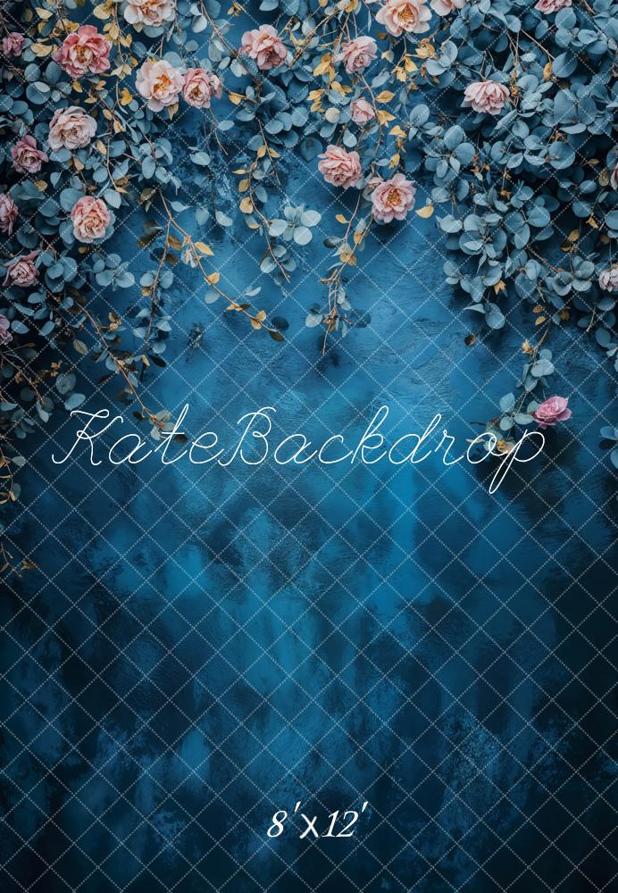 Kate Fine Art Floral Blue Vintage Fleece Backdrop Designed by Emetselch - Image 4