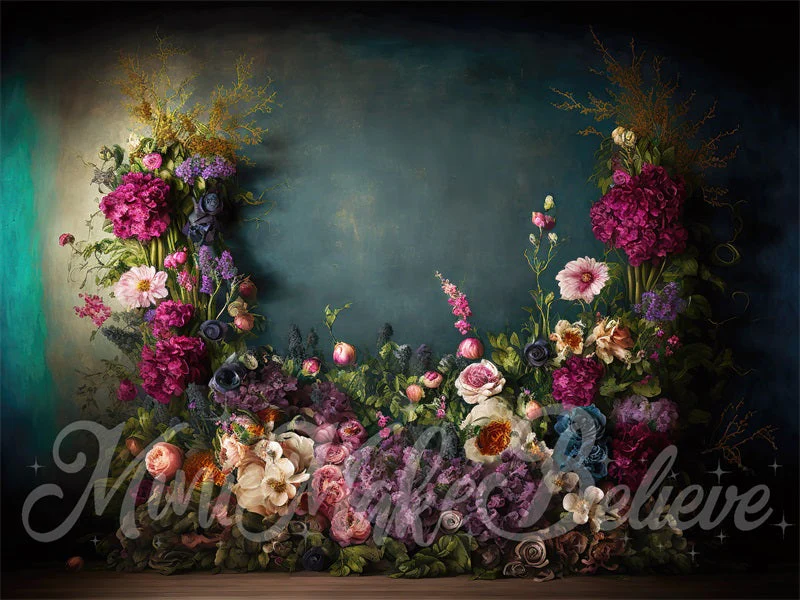 Kate Spring Fine Art Oil Painterly Floral Dark Teal Fleece Backdrop Designed by Mini MakeBelieve - Image 13
