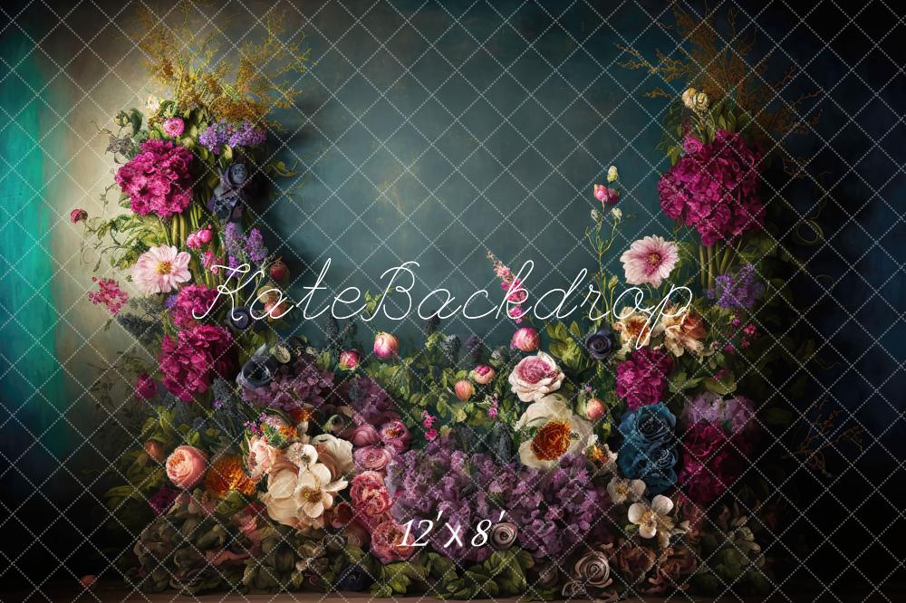 Kate Spring Fine Art Oil Painterly Floral Dark Teal Fleece Backdrop Designed by Mini MakeBelieve - Image 15