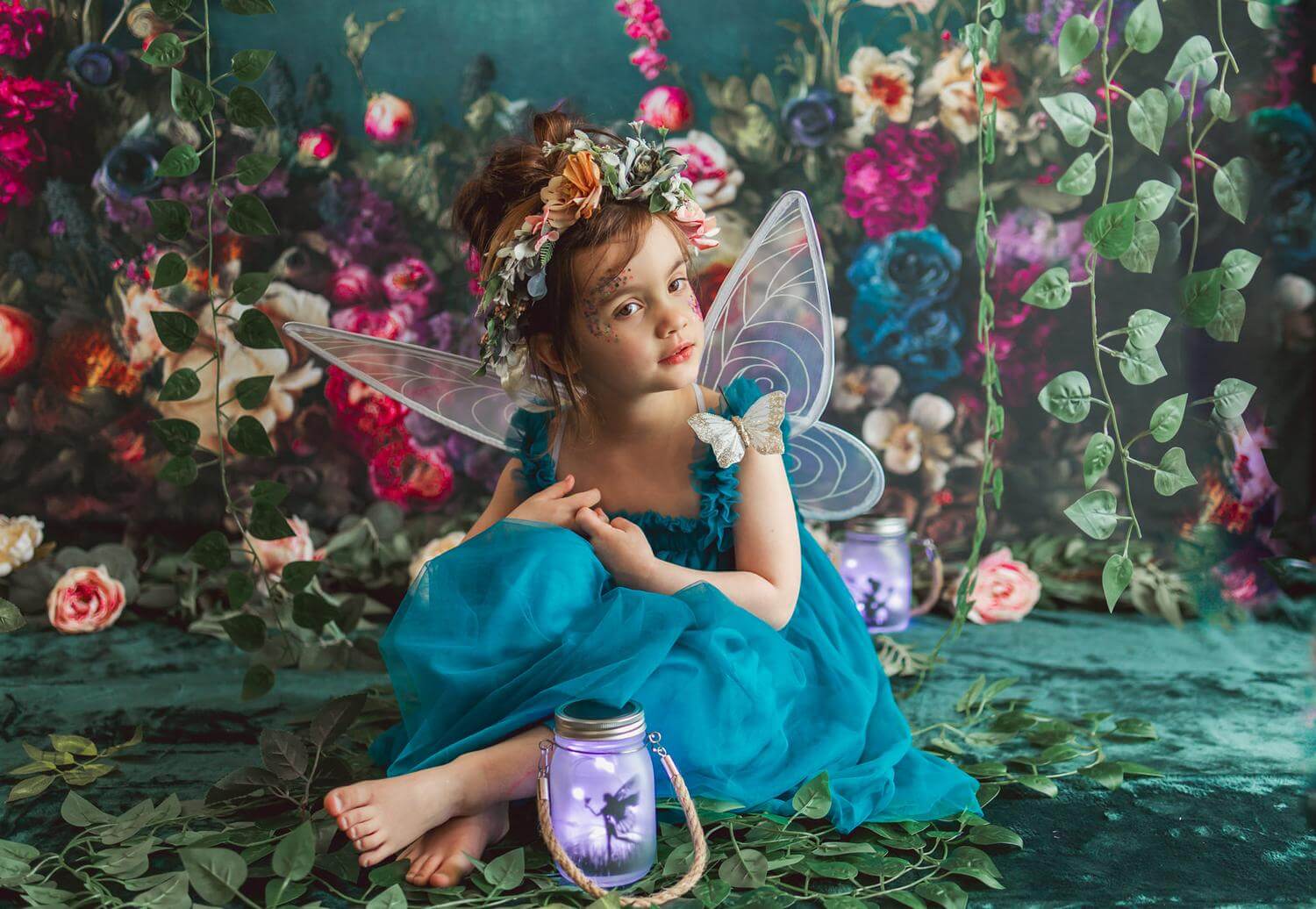 Kate Spring Fine Art Oil Painterly Floral Dark Teal Fleece Backdrop Designed by Mini MakeBelieve - Image 4