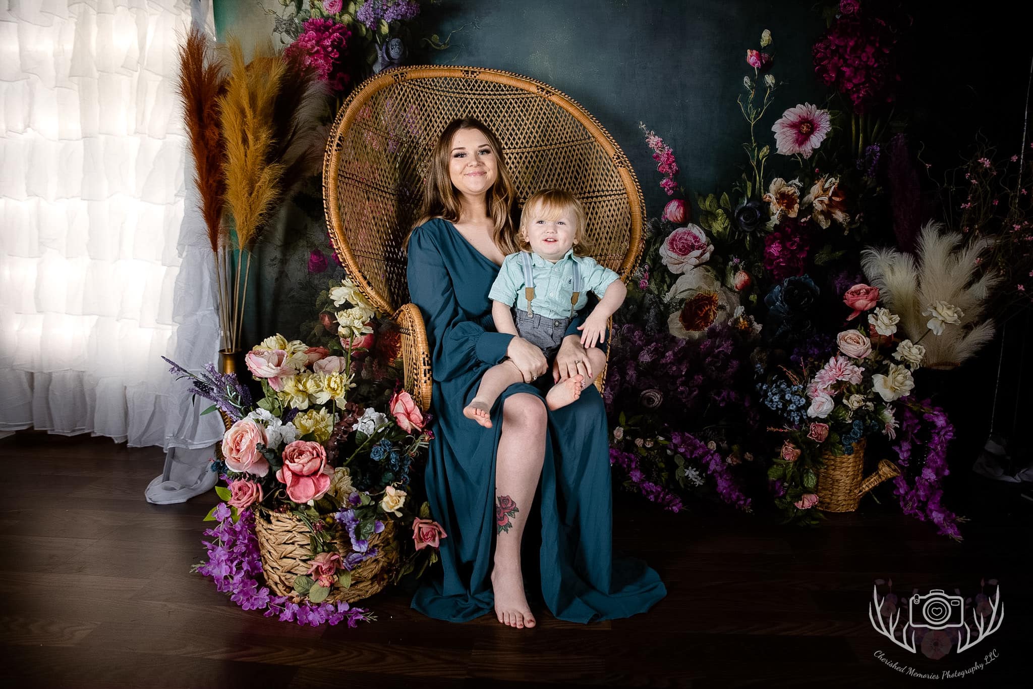 Kate Spring Fine Art Oil Painterly Floral Dark Teal Fleece Backdrop Designed by Mini MakeBelieve - Image 5