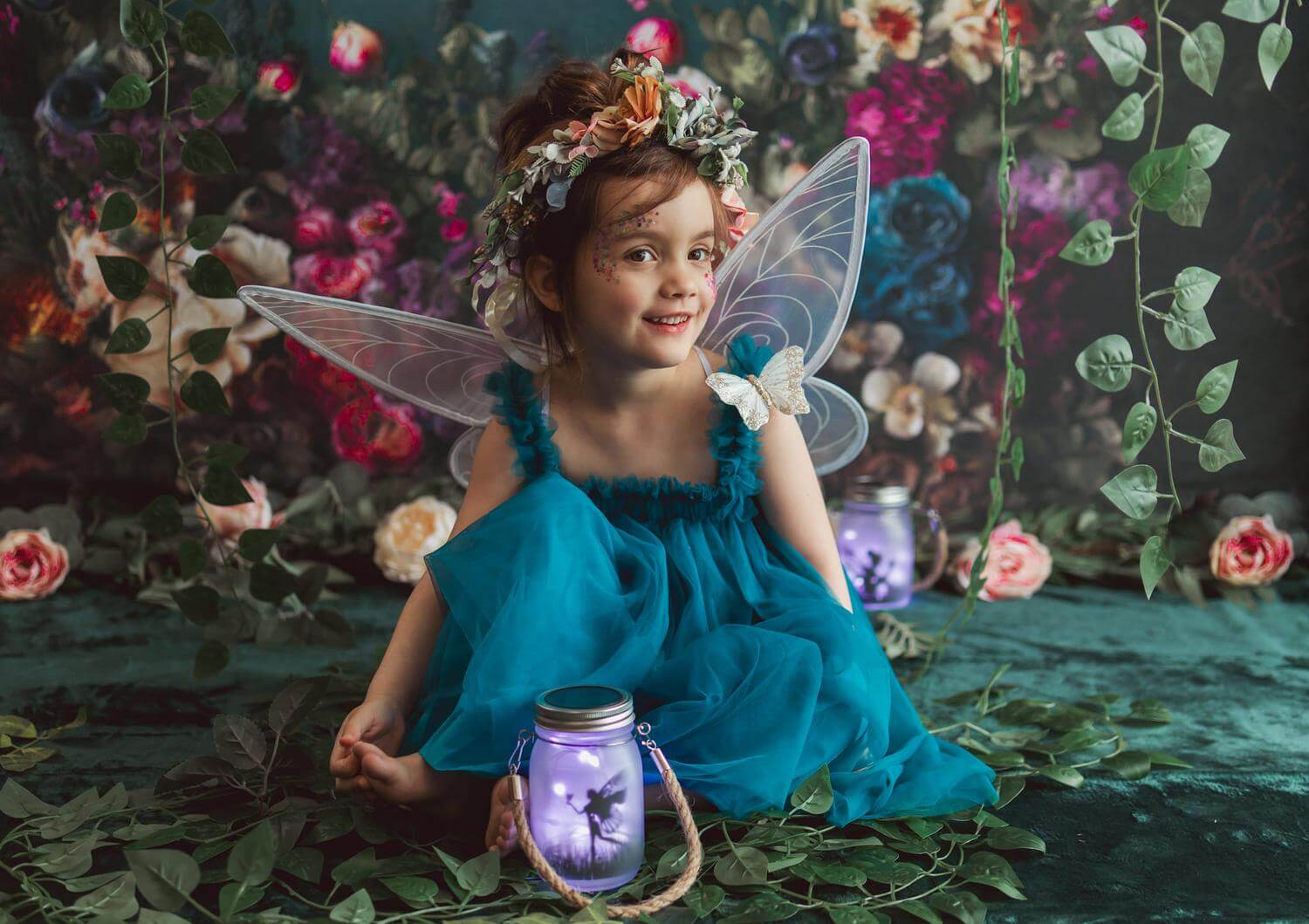 Kate Spring Fine Art Oil Painterly Floral Dark Teal Fleece Backdrop Designed by Mini MakeBelieve - Image 7