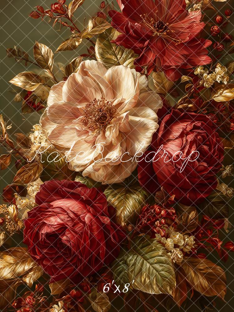 Kate Fine Art Red Cream Flowers Backdrop Designed by Emetselch - Image 2