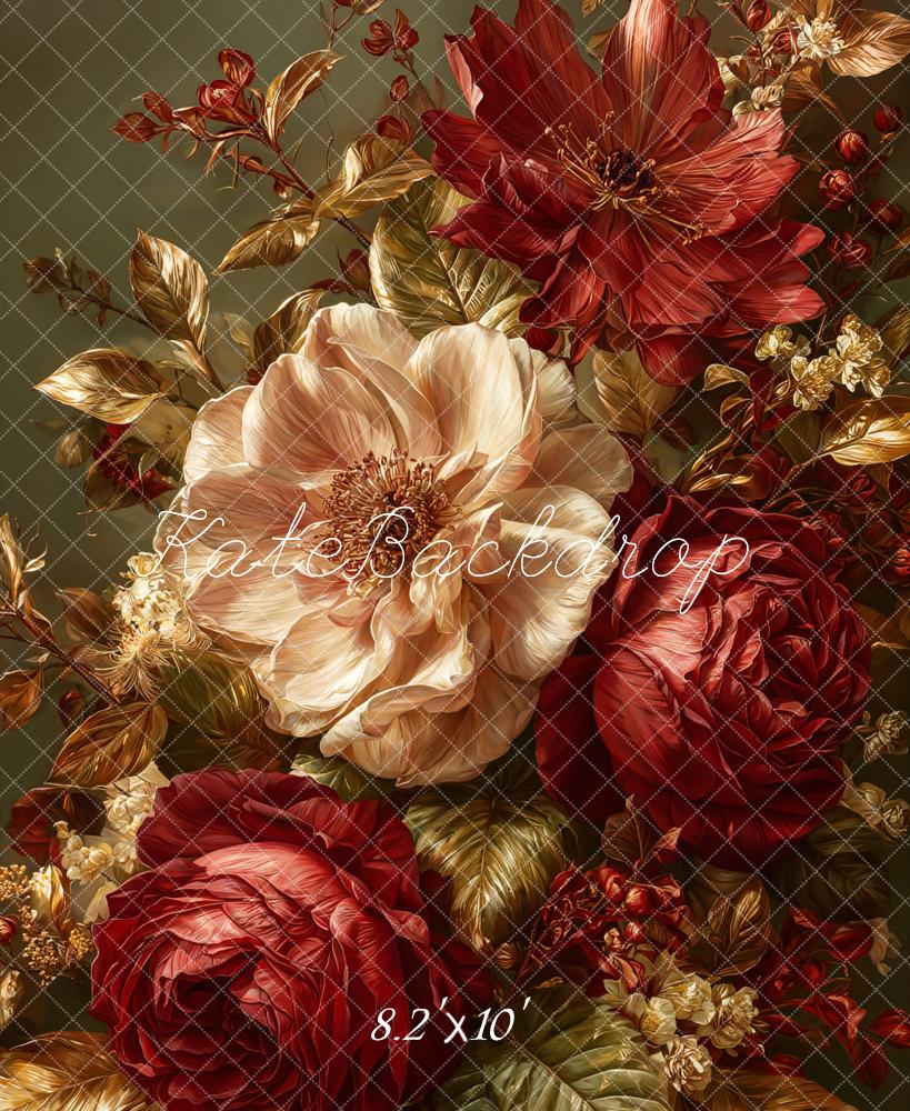 Kate Fine Art Red Cream Flowers Backdrop Designed by Emetselch - Image 4