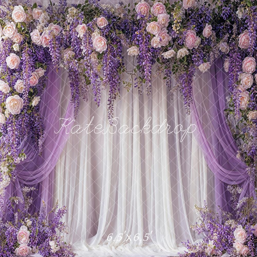 Kate Fine Art Wisteria Flower Purple White Curtain Backdrop Designed by Emetselch - Image 2