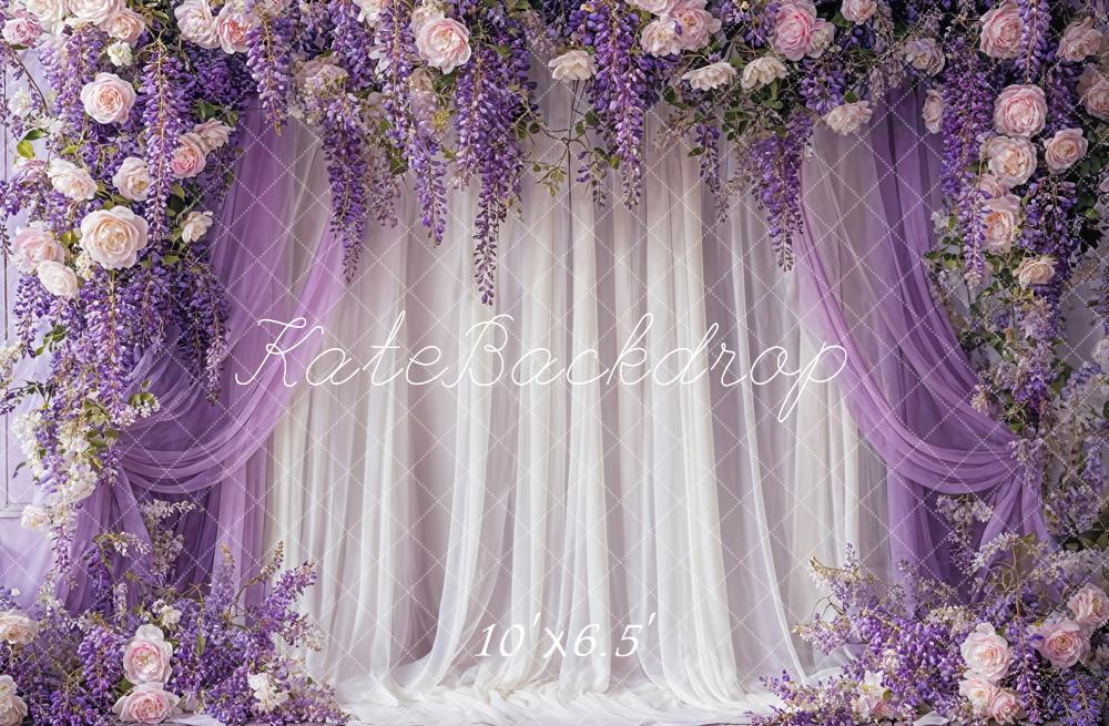 Kate Fine Art Wisteria Flower Purple White Curtain Backdrop Designed by Emetselch - Image 4