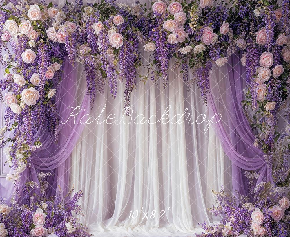Kate Fine Art Wisteria Flower Purple White Curtain Backdrop Designed by Emetselch - Image 5