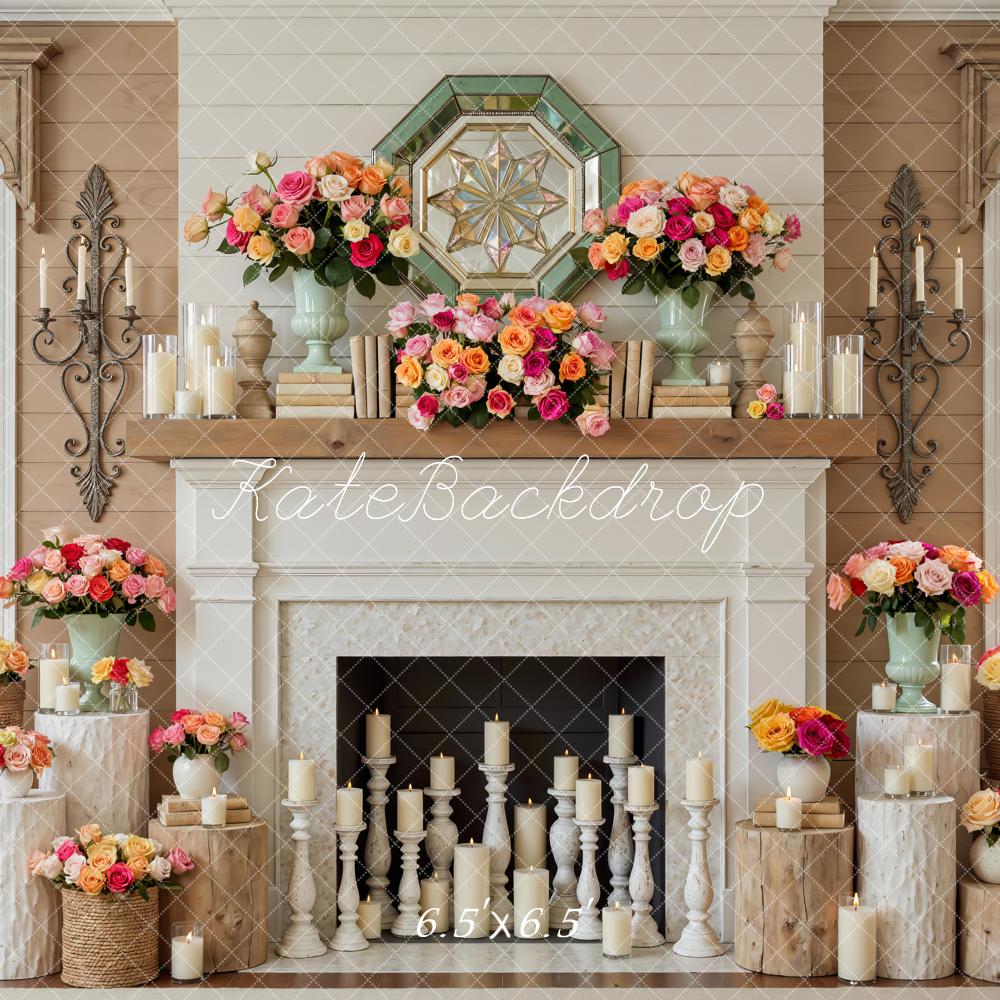 Kate Fireplace Floral Candles Backdrop Designed by Mini MakeBelieve - Image 2