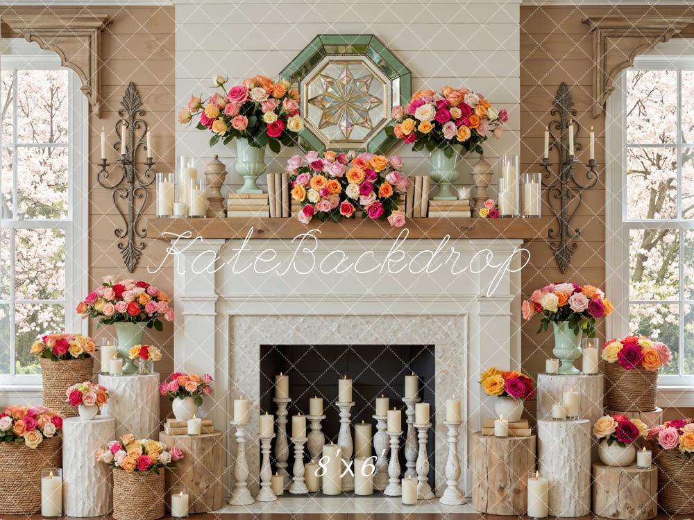 Kate Fireplace Floral Candles Backdrop Designed by Mini MakeBelieve - Image 3
