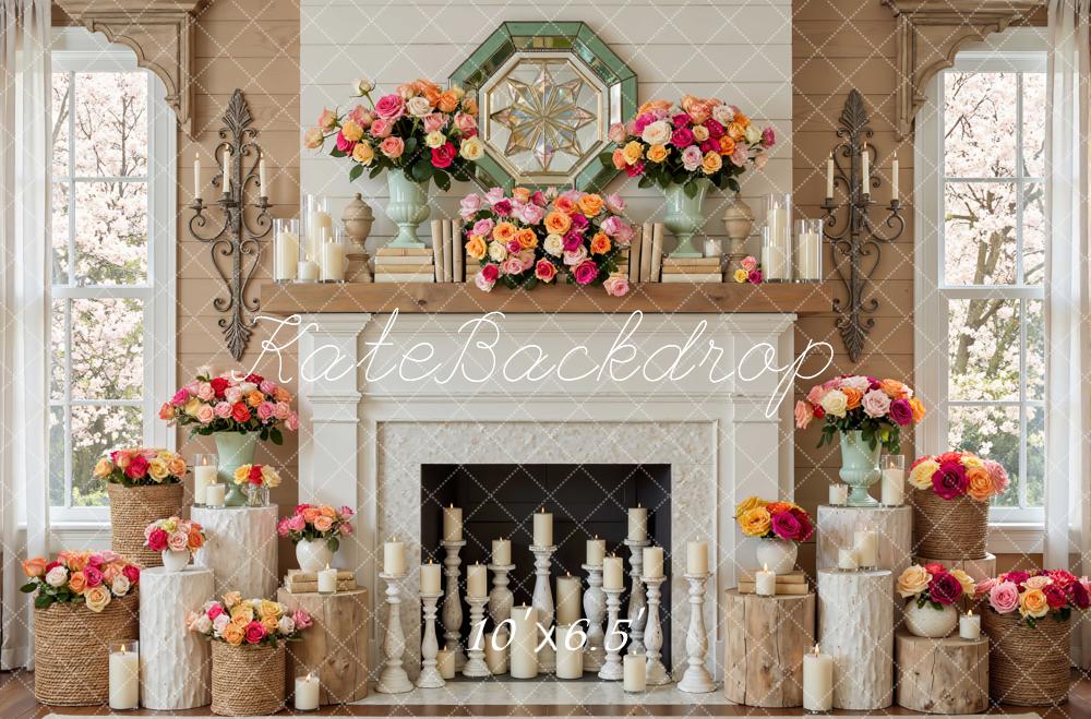 Kate Fireplace Floral Candles Backdrop Designed by Mini MakeBelieve - Image 4