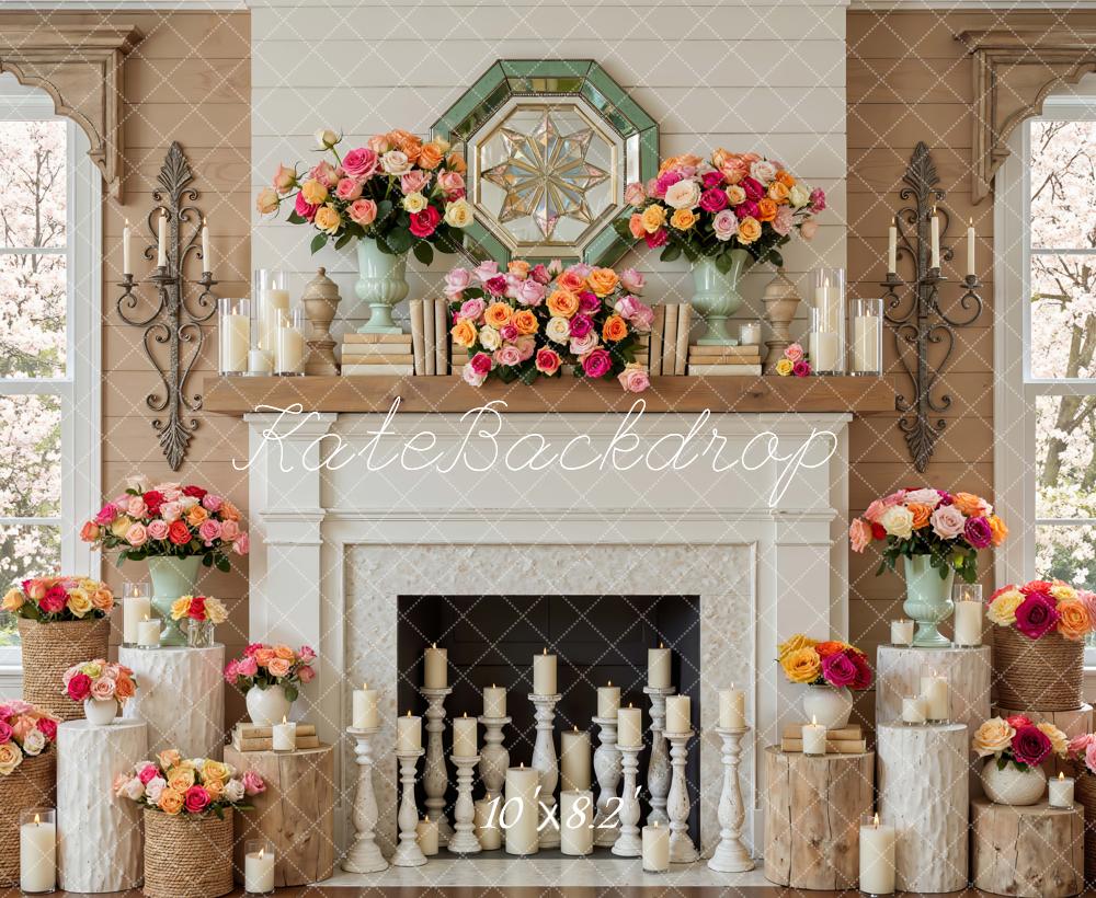 Kate Fireplace Floral Candles Backdrop Designed by Mini MakeBelieve - Image 6
