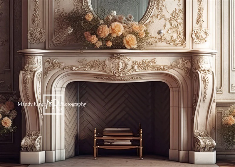 Kate Fireplace Flowers Boudoir Backdrop Designed by Mandy Ringe Photography - Image 2