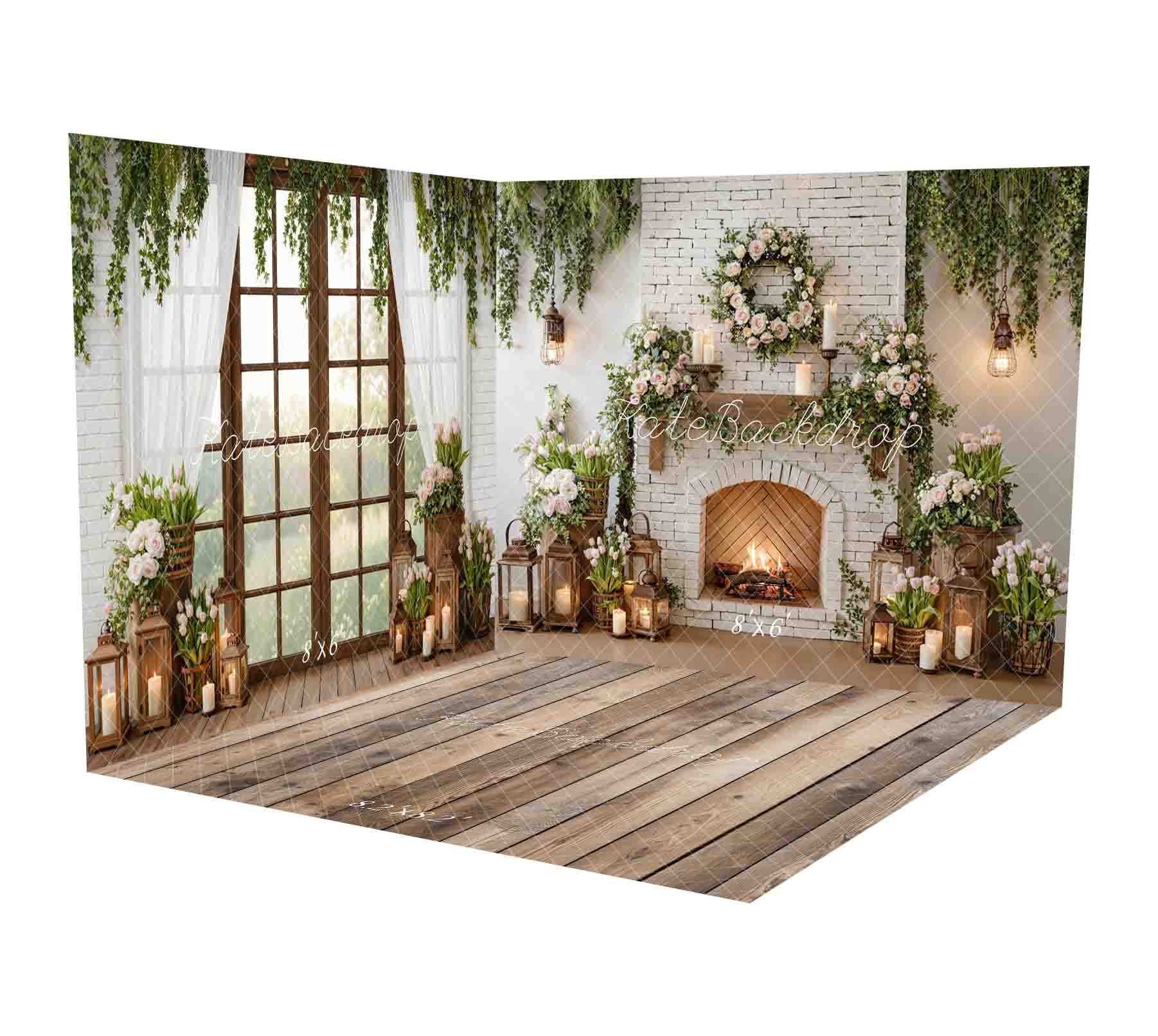 Kate Fireplace Garland Lanterns White Brick Room Set - Image 2
