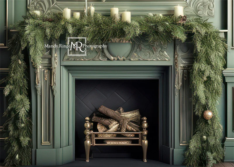 Kate Fireplace Greenery Christmas Backdrop Designed by Mandy Ringe Photography - Image 2
