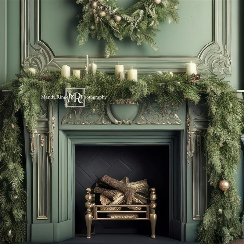 Kate Fireplace Greenery Christmas Backdrop Designed by Mandy Ringe Photography - Image 5