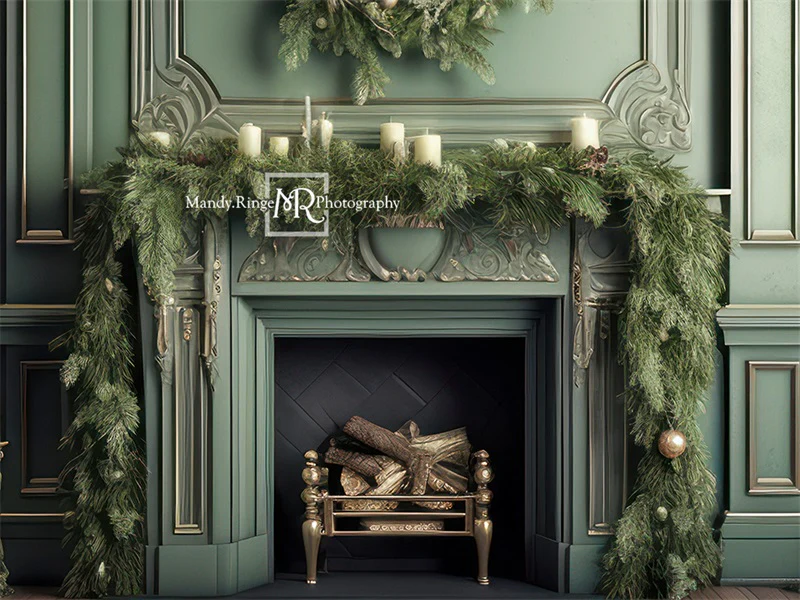 Kate Fireplace Greenery Christmas Backdrop Designed by Mandy Ringe Photography - Image 6
