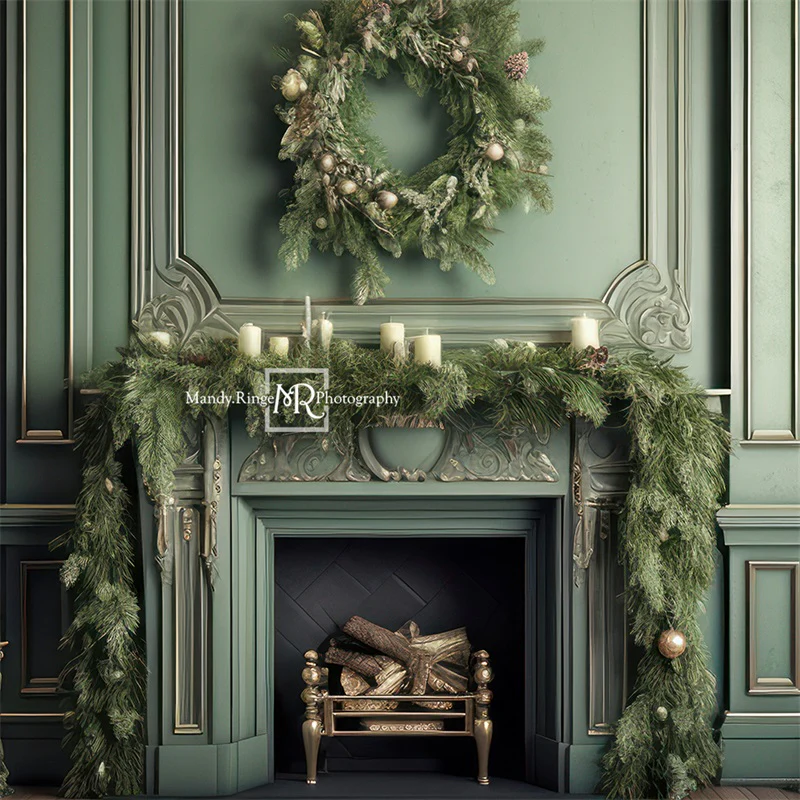 Kate Fireplace Greenery Christmas Backdrop Designed by Mandy Ringe Photography - Image 8