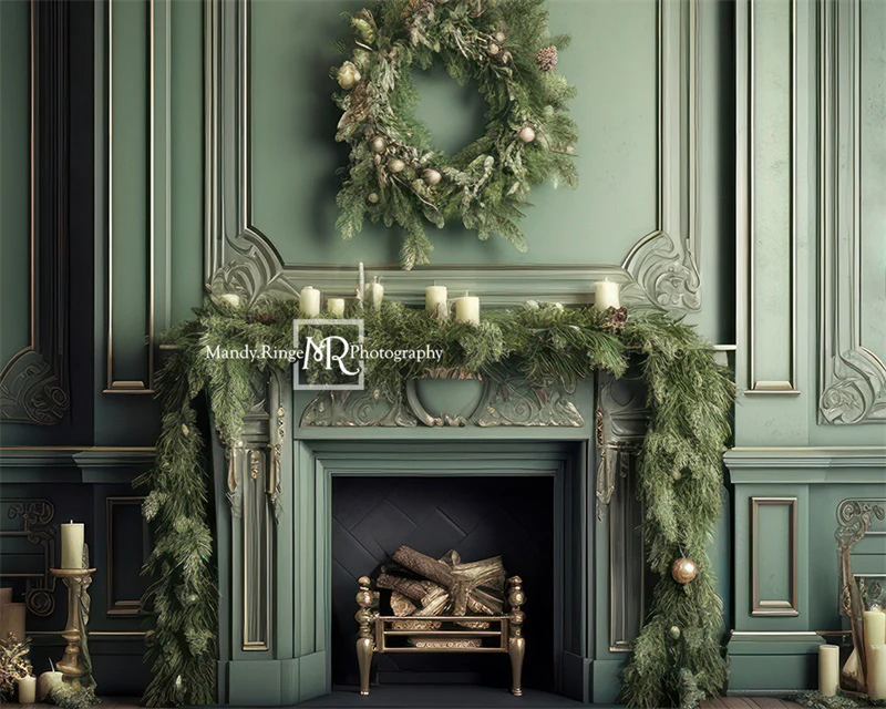 Kate Fireplace Greenery Christmas Backdrop Designed by Mandy Ringe Photography - Image 9