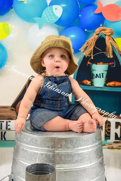 Kate Fish and Balloons 1st Birthday Summer Backdrop Designed by Amberly Ware - Image 4