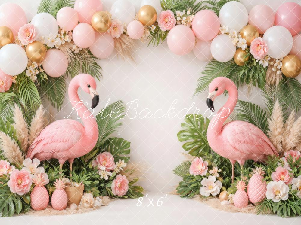 Kate Flamingo Pineapple Balloons Palm Leaves Backdrop Designed by Vertigo Productions - Image 3