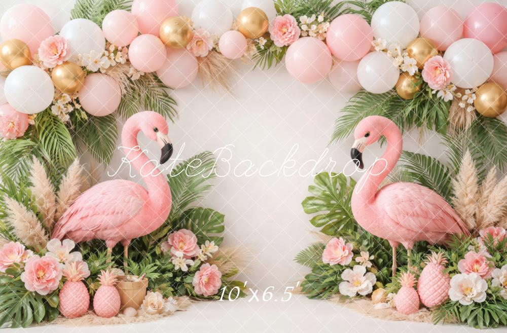 Kate Flamingo Pineapple Balloons Palm Leaves Backdrop Designed by Vertigo Productions - Image 4