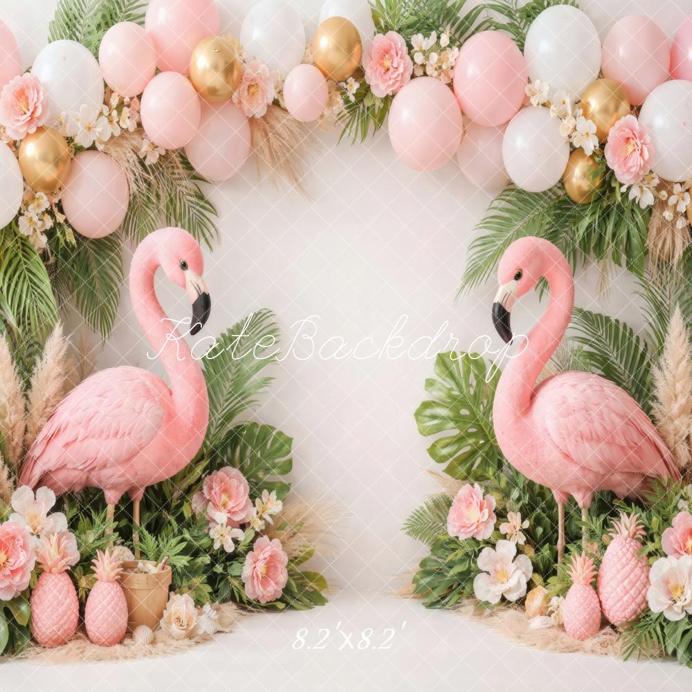 Kate Flamingo Pineapple Balloons Palm Leaves Backdrop Designed by Vertigo Productions - Image 5