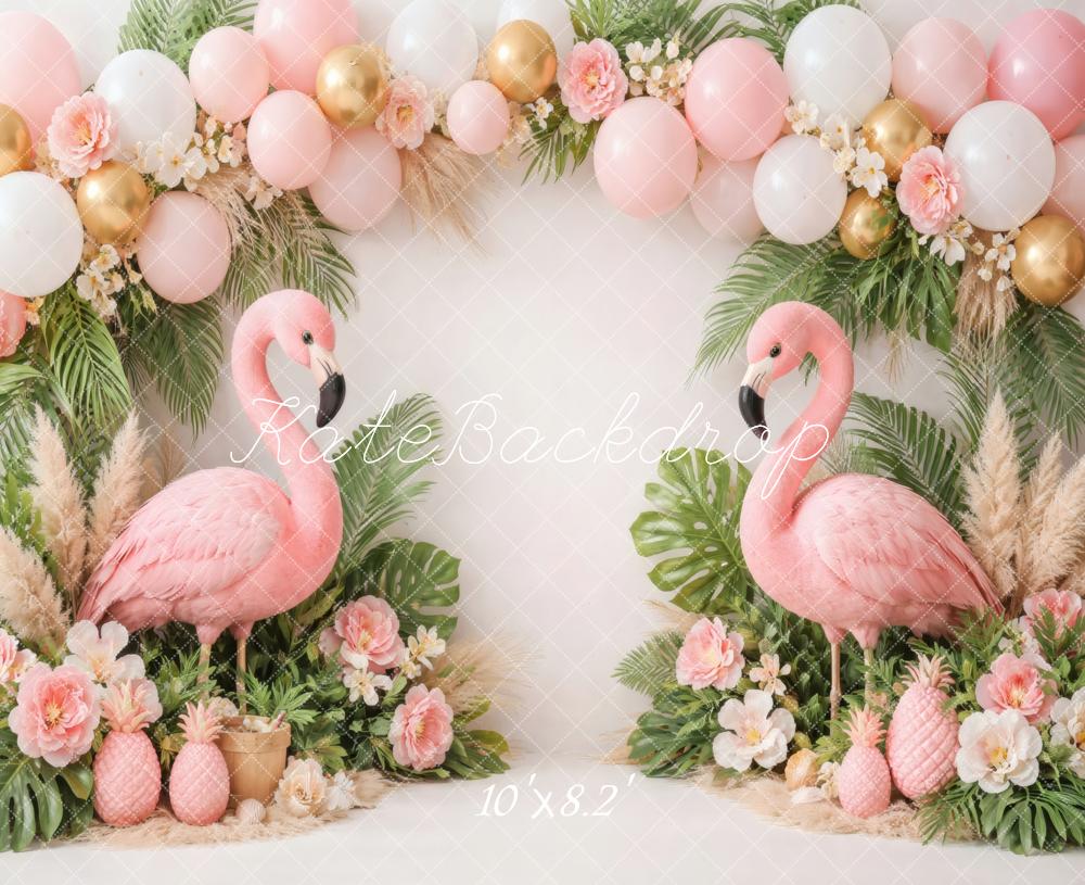 Kate Flamingo Pineapple Balloons Palm Leaves Backdrop Designed by Vertigo Productions - Image 6