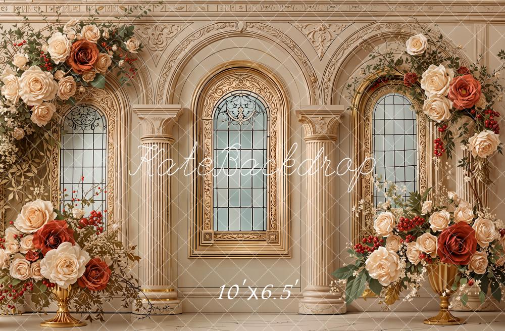Kate Floral Arch Columns Gold Windows Fleece Backdrop Designed by Emetselch - Image 2