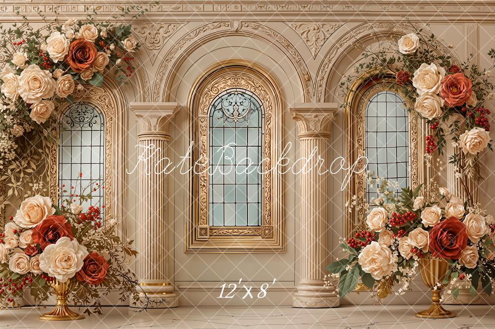 Kate Floral Arch Columns Gold Windows Fleece Backdrop Designed by Emetselch - Image 4