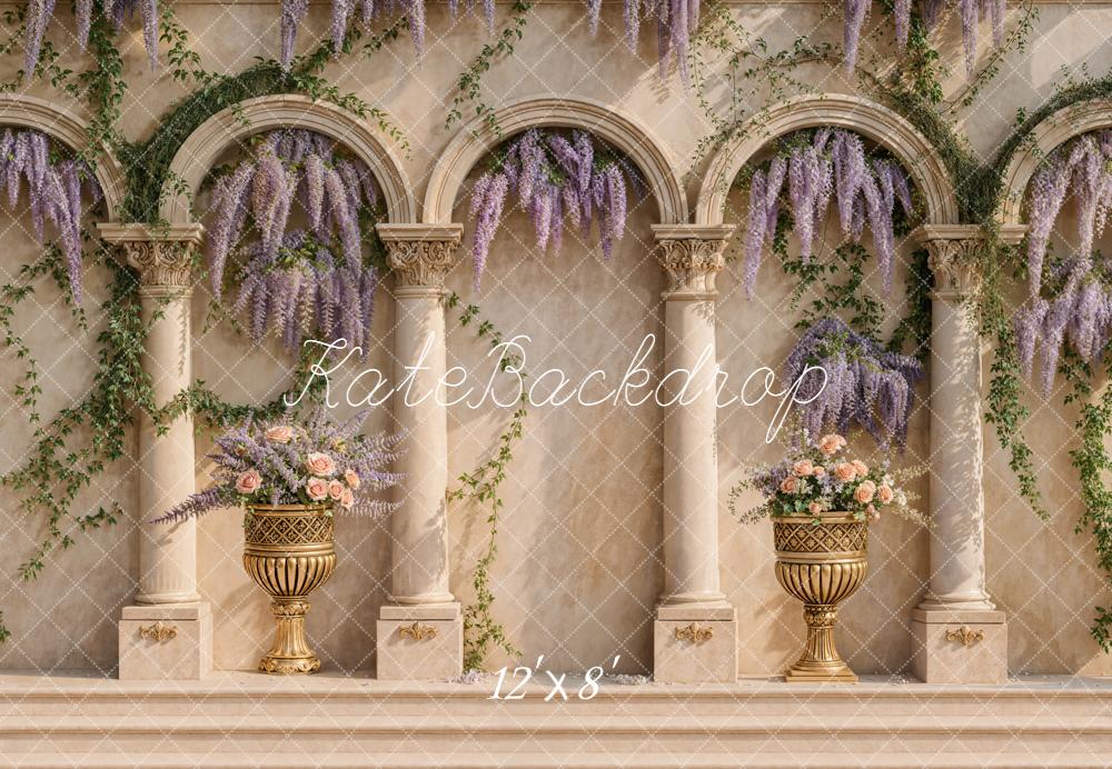 Kate Floral Arch Columns Vines Fleece Backdrop Designed by Emetselch - Image 4