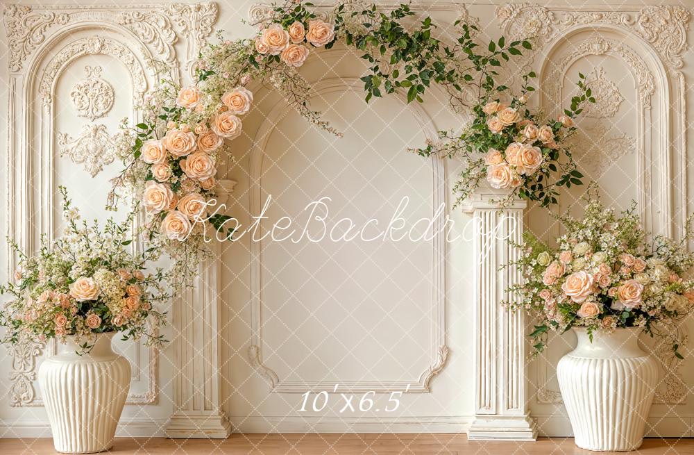 Kate Floral Arch Cream Roses Ornate Wall Backdrop Designed by Emetselch - Image 4