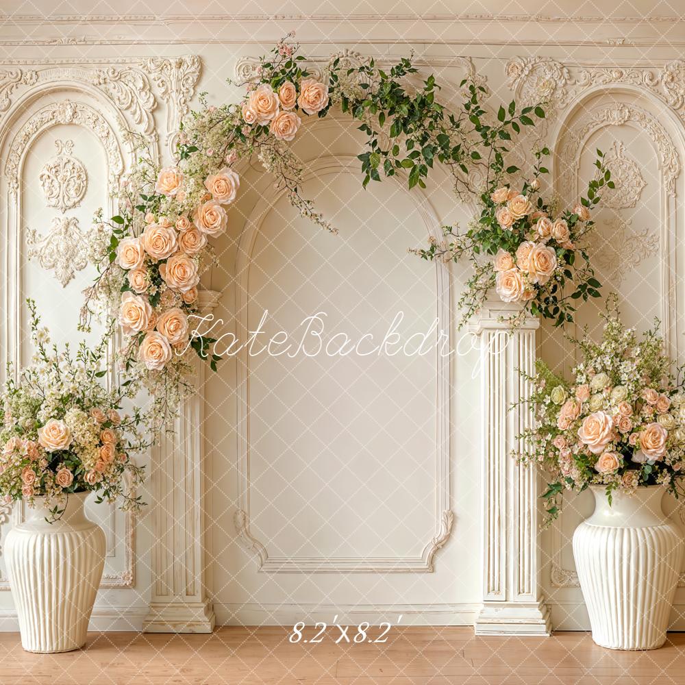 Kate Floral Arch Cream Roses Ornate Wall Backdrop Designed by Emetselch - Image 5