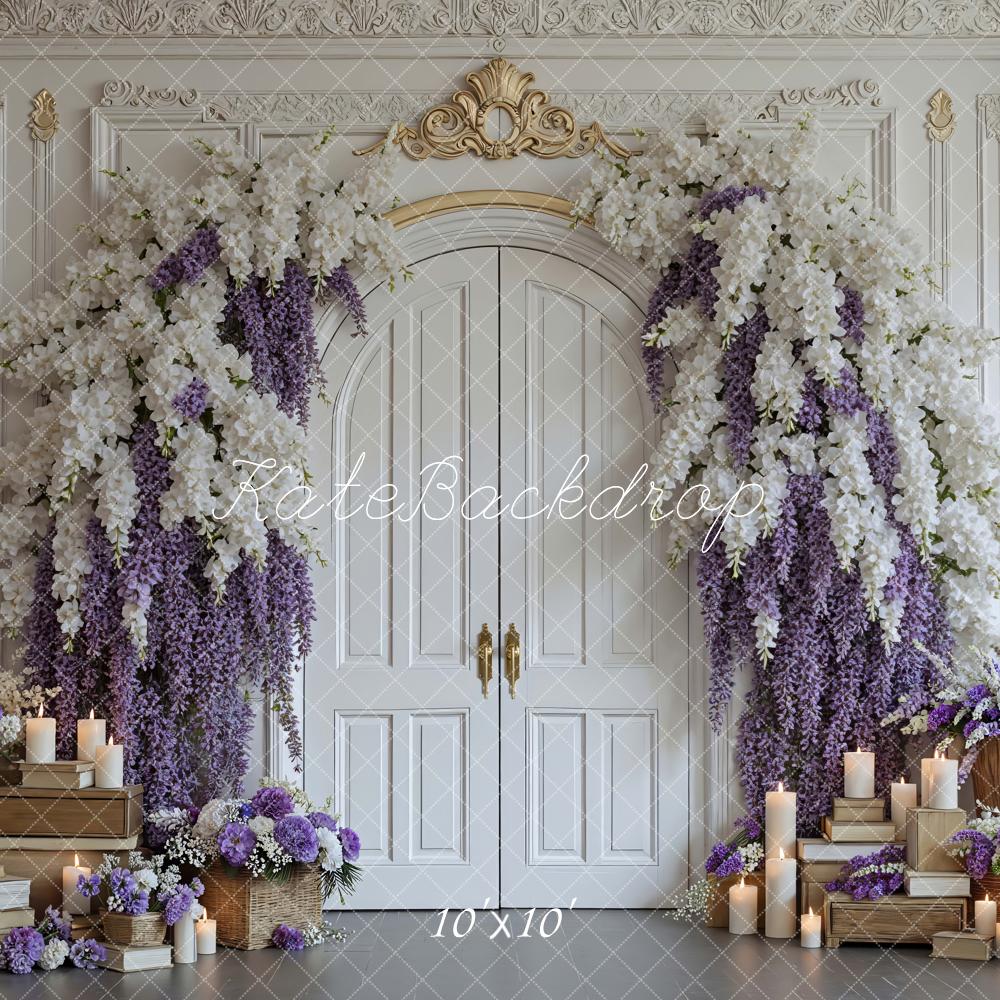 Kate Floral Arch Doors Candles Purple White Backdrop Designed by Mini MakeBelieve - Image 7