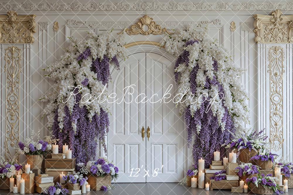 Kate Floral Arch Doors Candles Purple White Backdrop Designed by Mini MakeBelieve - Image 8