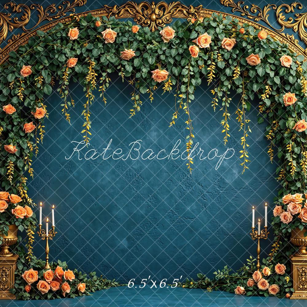 Kate Floral Arch Gold Frame Blue Backdrop Designed by Mini MakeBelieve - Image 2