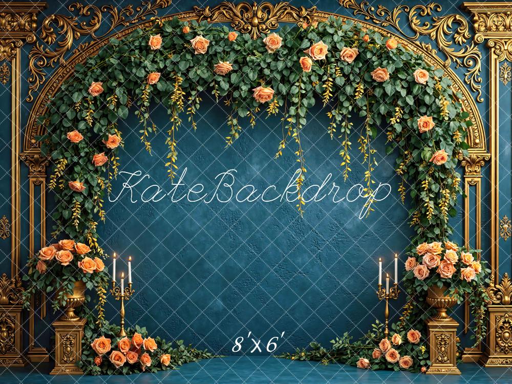 Kate Floral Arch Gold Frame Blue Backdrop Designed by Mini MakeBelieve - Image 3