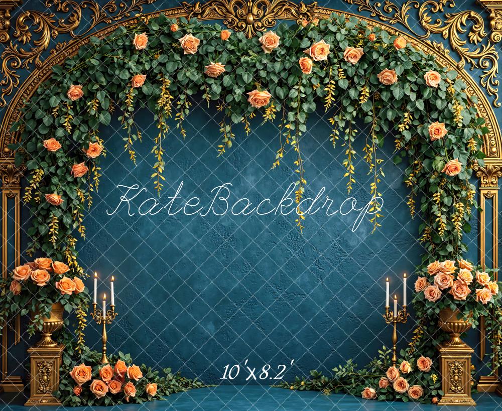 Kate Floral Arch Gold Frame Blue Backdrop Designed by Mini MakeBelieve - Image 6