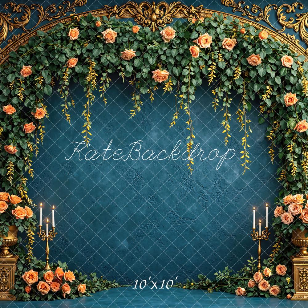 Kate Floral Arch Gold Frame Blue Backdrop Designed by Mini MakeBelieve - Image 7