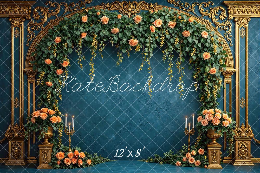 Kate Floral Arch Gold Frame Blue Backdrop Designed by Mini MakeBelieve - Image 8